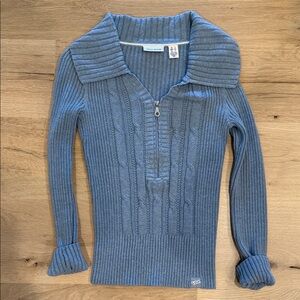 DKNY Blue Ribbed Cowl Neck Sweater